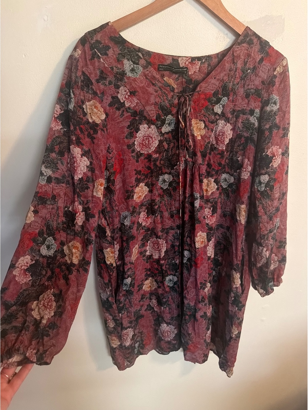 Peruvian Connection Floral Long Sleeve Dress Size XL